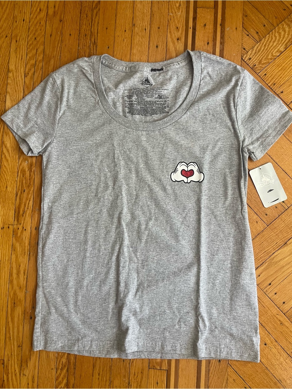 NEW XS Disney Light Gray Castle Logo Tee with Black Print